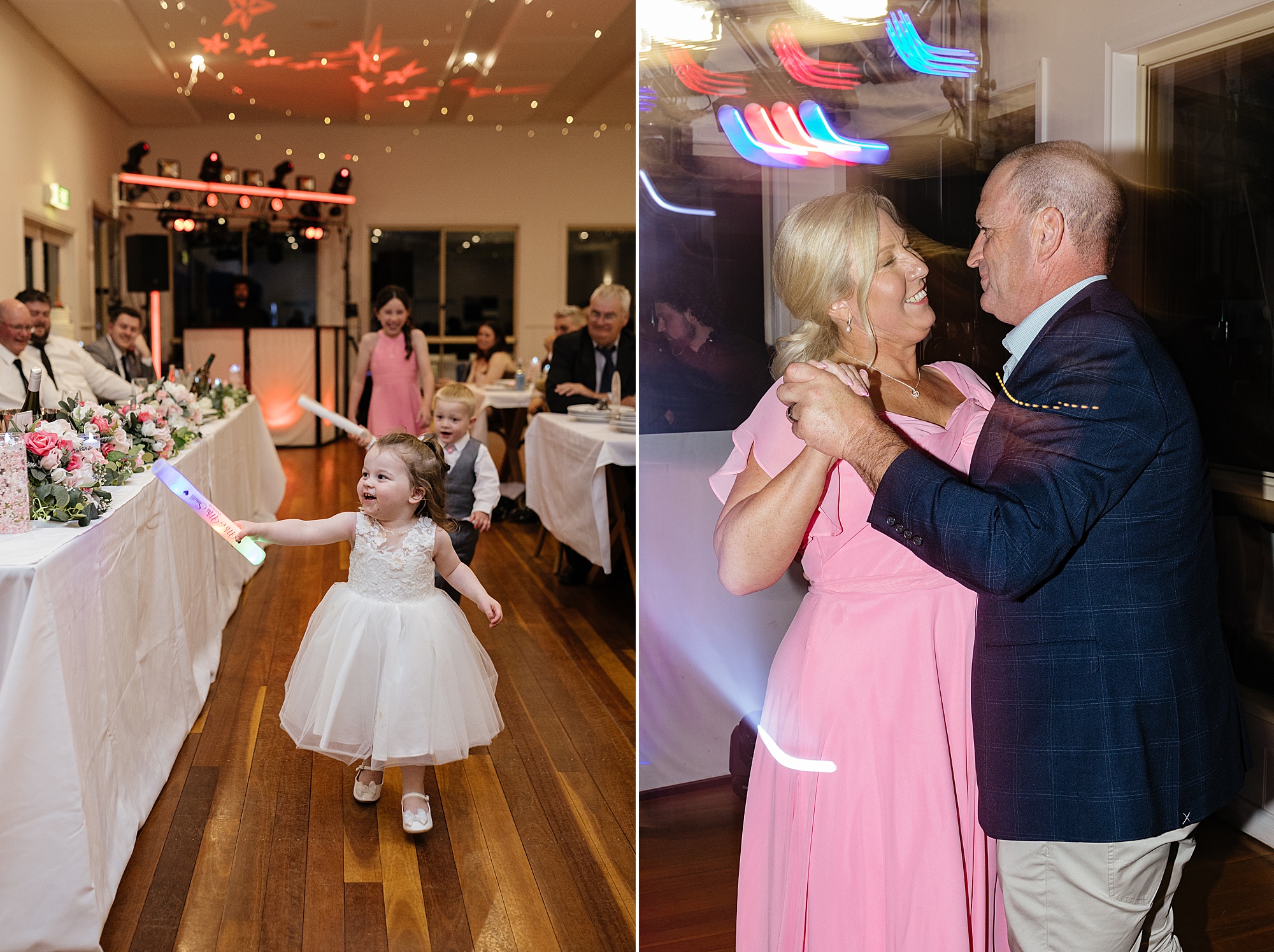Wedding guests dancing at St Anne's winery.