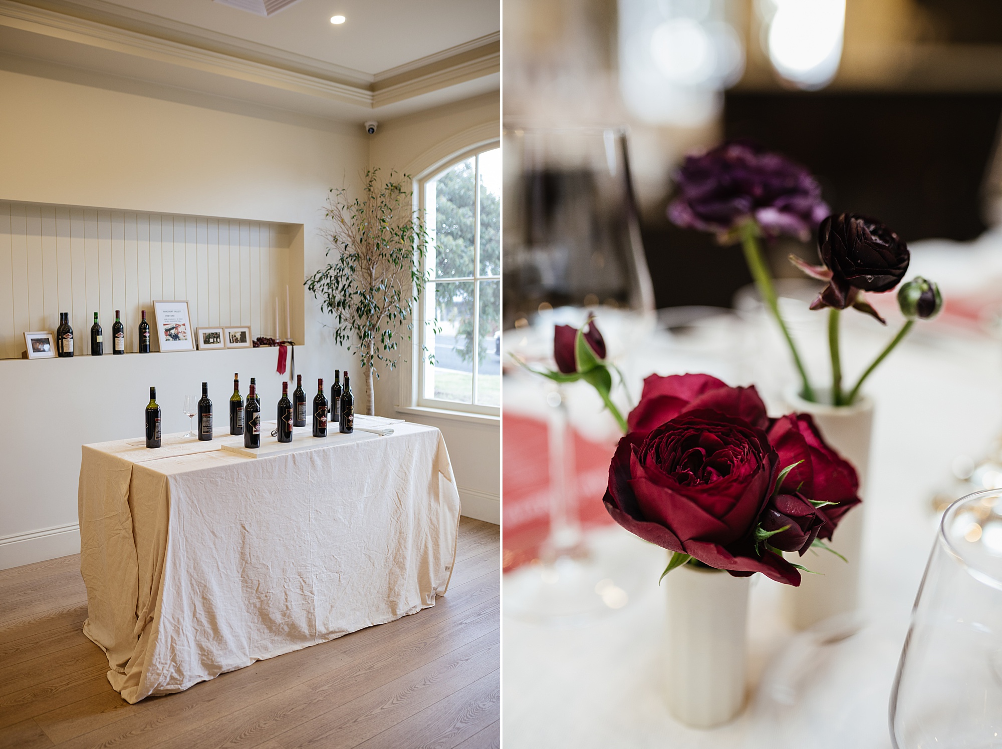 table with linen draped over.