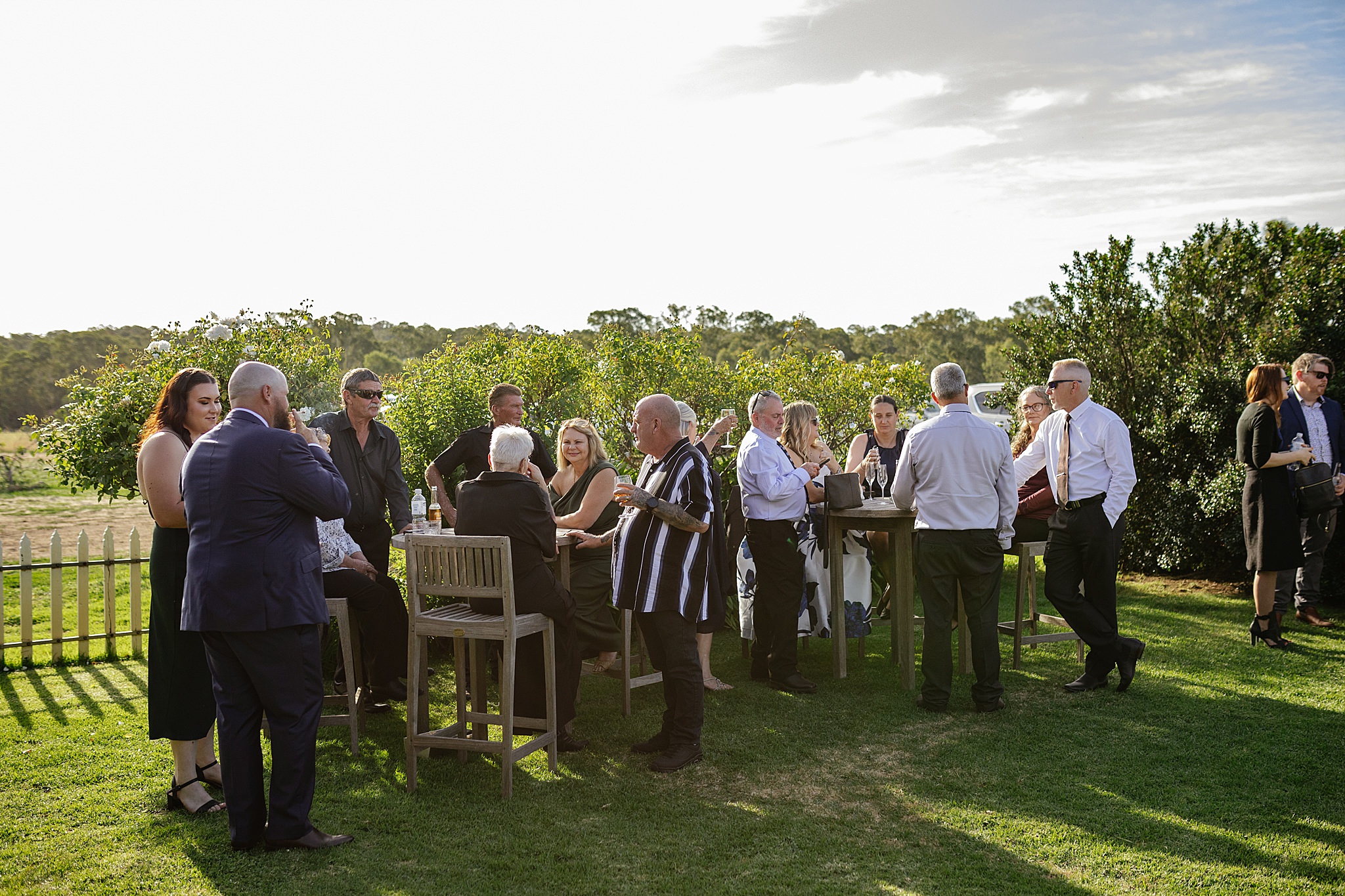 Guest mingling during sunset