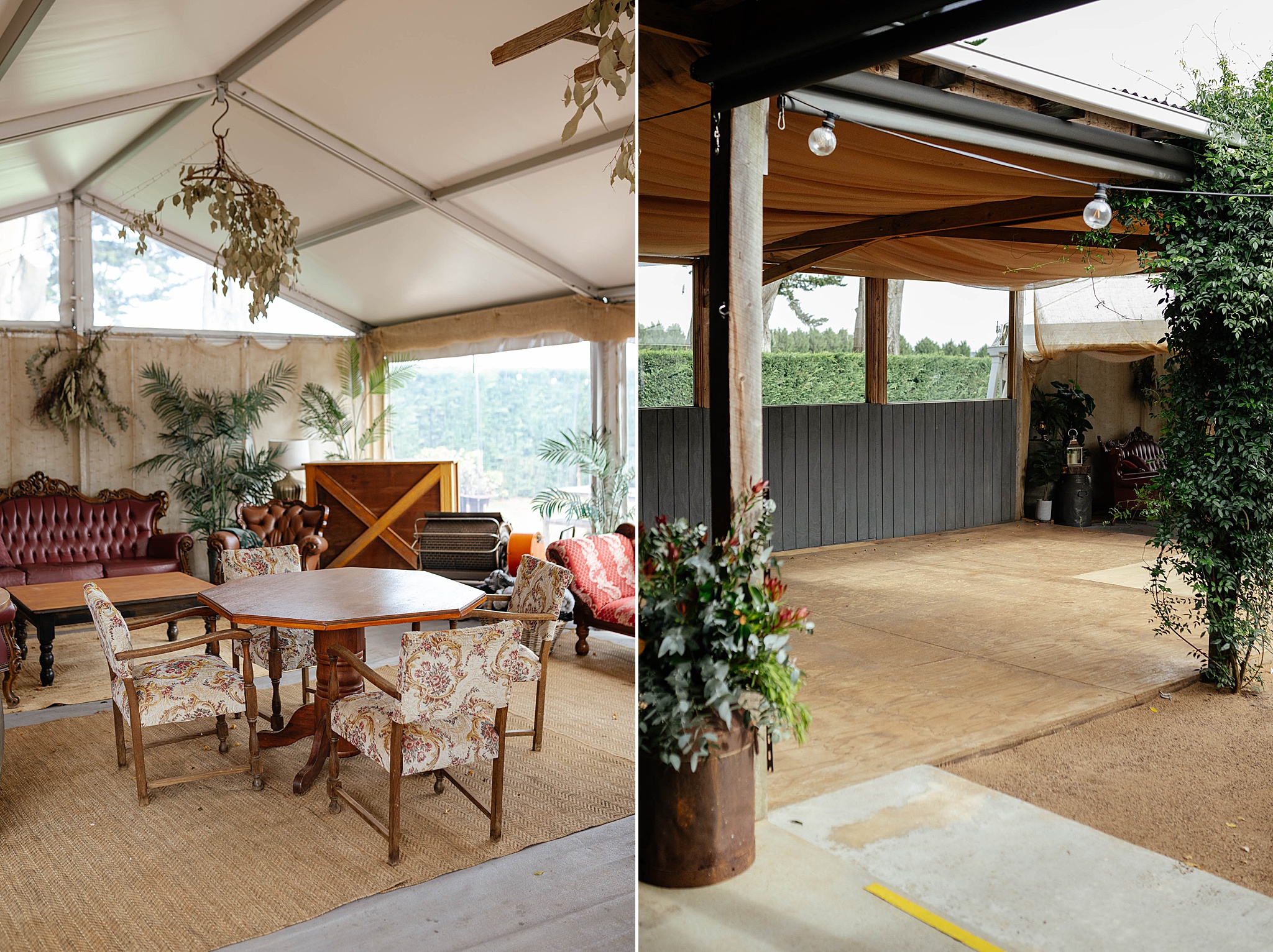 Interior of Transparent tent at Quirindi Stables wedding venue.